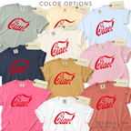 Color options for 'Ciao!' unisex T-shirt.

Original design and copyright by first row LA. 

Colors include: Bay, Ivory, Chambray, Midnight, Mustard, Blossom, Crunch Cheese, White, Pink, and Terracotta.