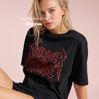 Woman wearing unisex 'REINDEER ROADIE' T-shirt. 

Original design and copyright by first row LA.