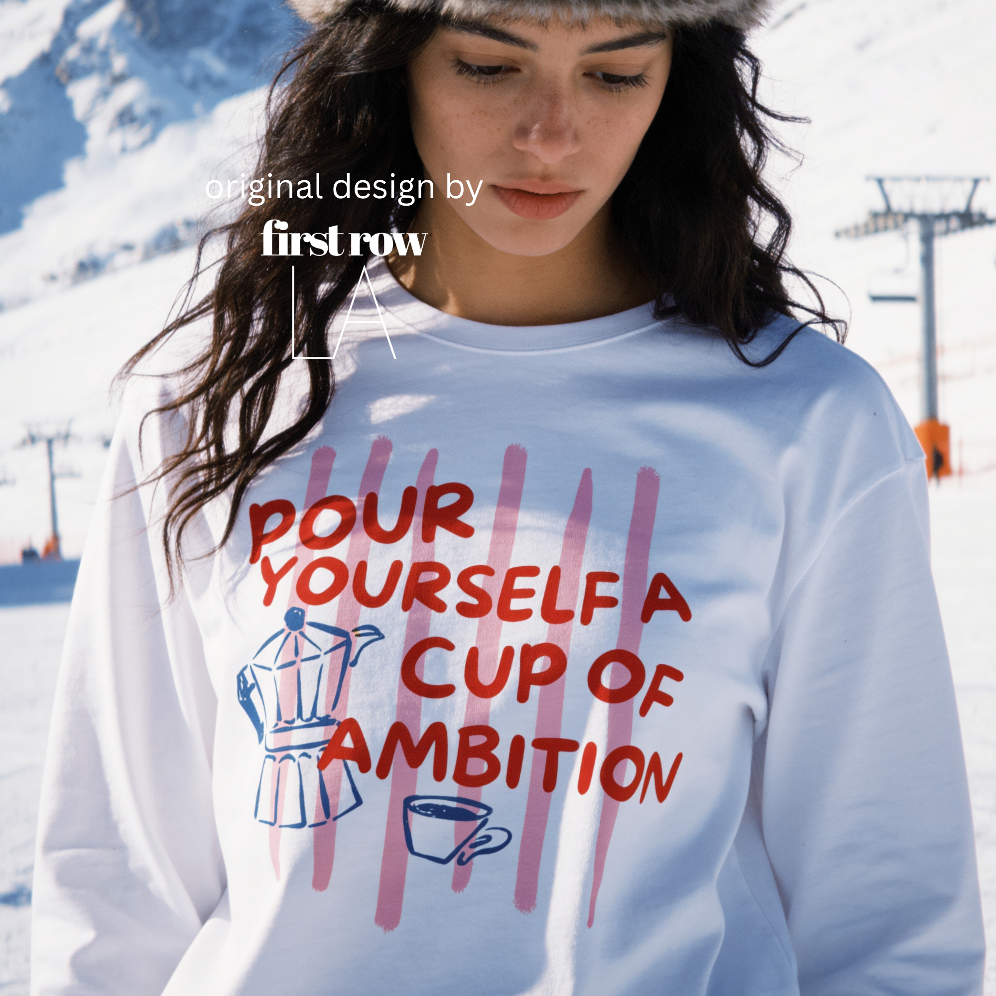 Woman wearing Dolly Parton Pour Yourself a Cup of Ambition Shirt, Retro Coffee T, 9 to 5 Country Music Tee, Moka Pot, Coffee Club, Long Sleeved T-Shirt.

Original design and copyright by first row LA 2025.