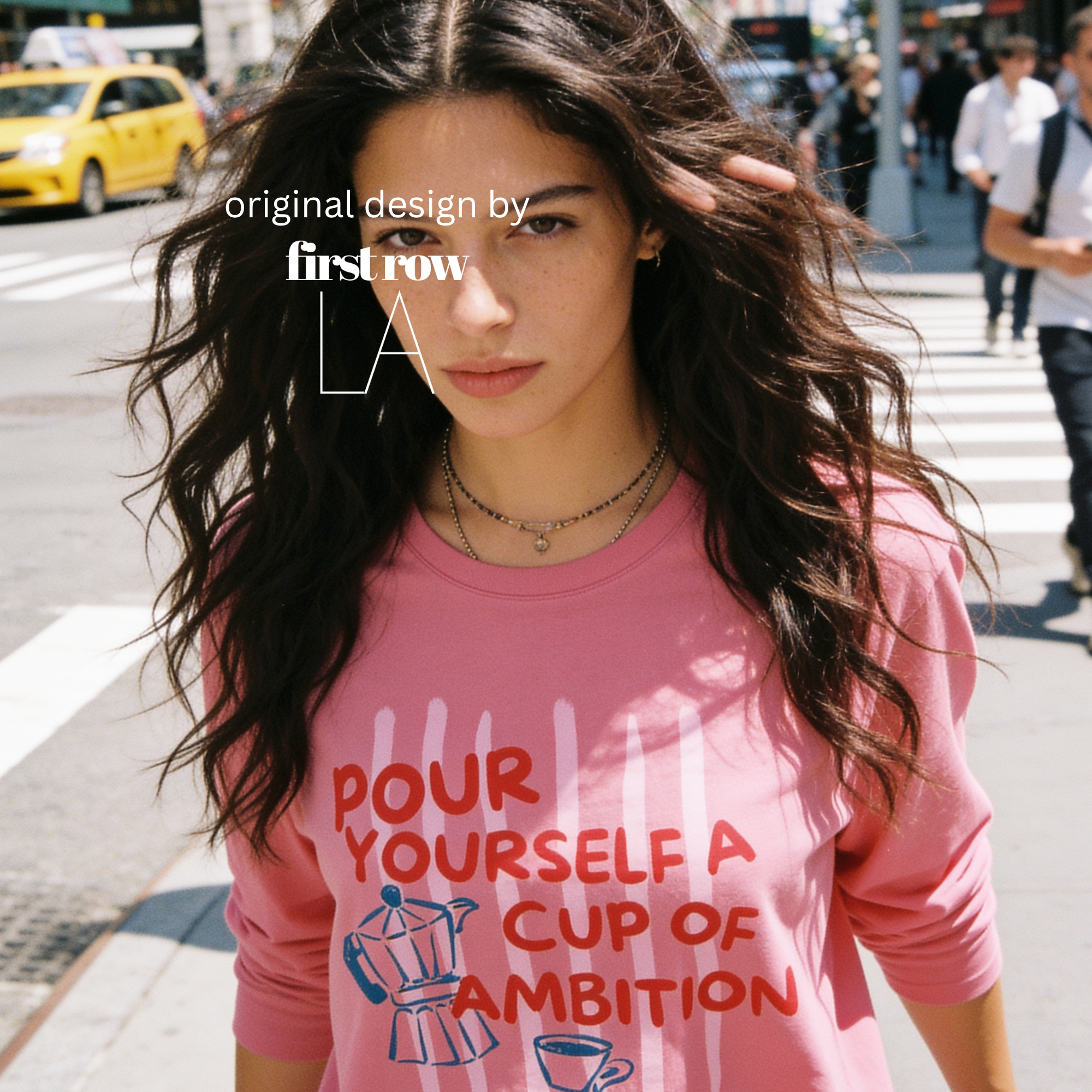 Woman wearing Dolly Parton Pour Yourself a Cup of Ambition Shirt, Retro Coffee T, 9 to 5 Country Music Tee, Moka Pot, Coffee Club, Long Sleeved T-Shirt.

Original design and copyright by first row LA 2025.