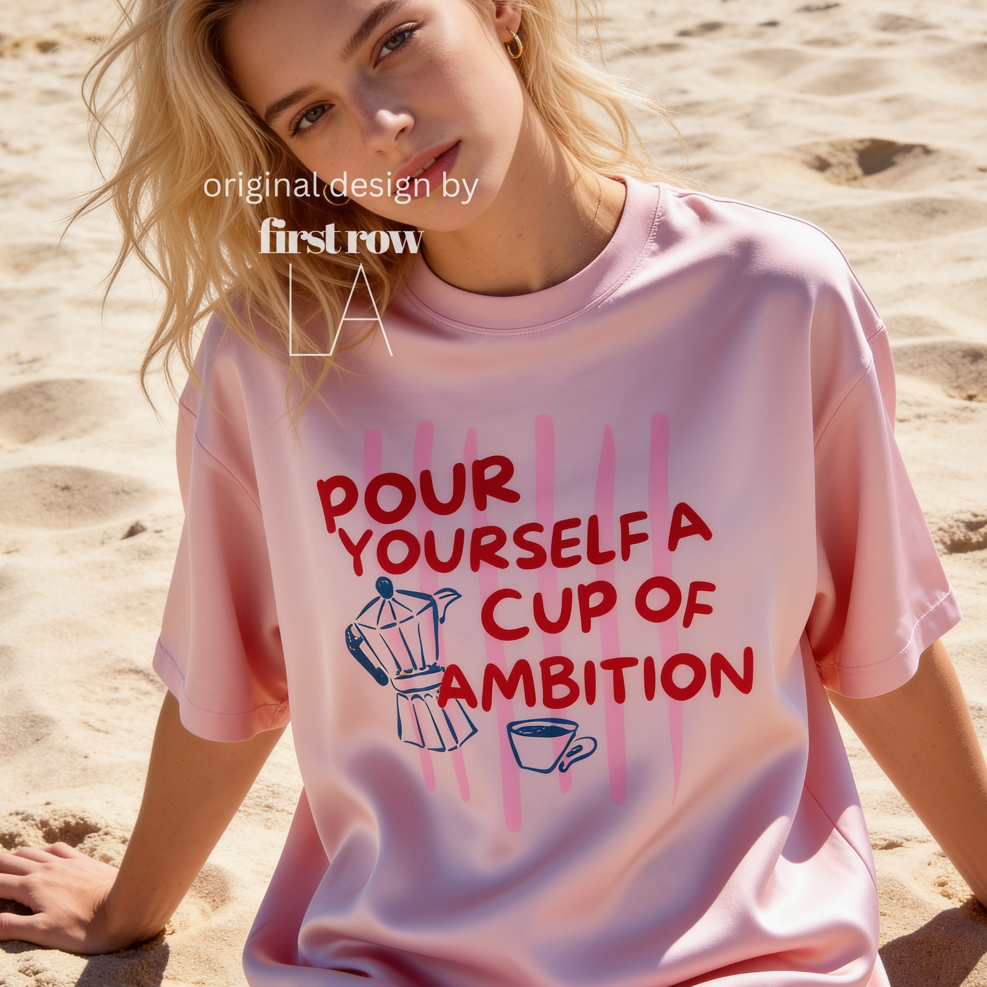 Woman wearing Dolly Parton "Pour Yourself a Cup of Ambition" Shirt, Retro Coffee Graphic, 9 to 5 Country Music Tee, Moka Pot, Coffee Club, Caffeine Lovera coffee mug illustration.

Original design and copyright by first row LA 2025.