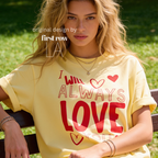 A woman wearing 'I will always love you' T-shirt. 

Original design and copyright by first row LA August 26th, 2026