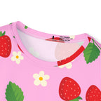 Detail of Strawberry Shirt, Unisex, Pink Strawberry T Shirt, All Over Print Tee, Cute Fruit Shirt, Floral Strawberry Top, Dopamine Summer Shirt