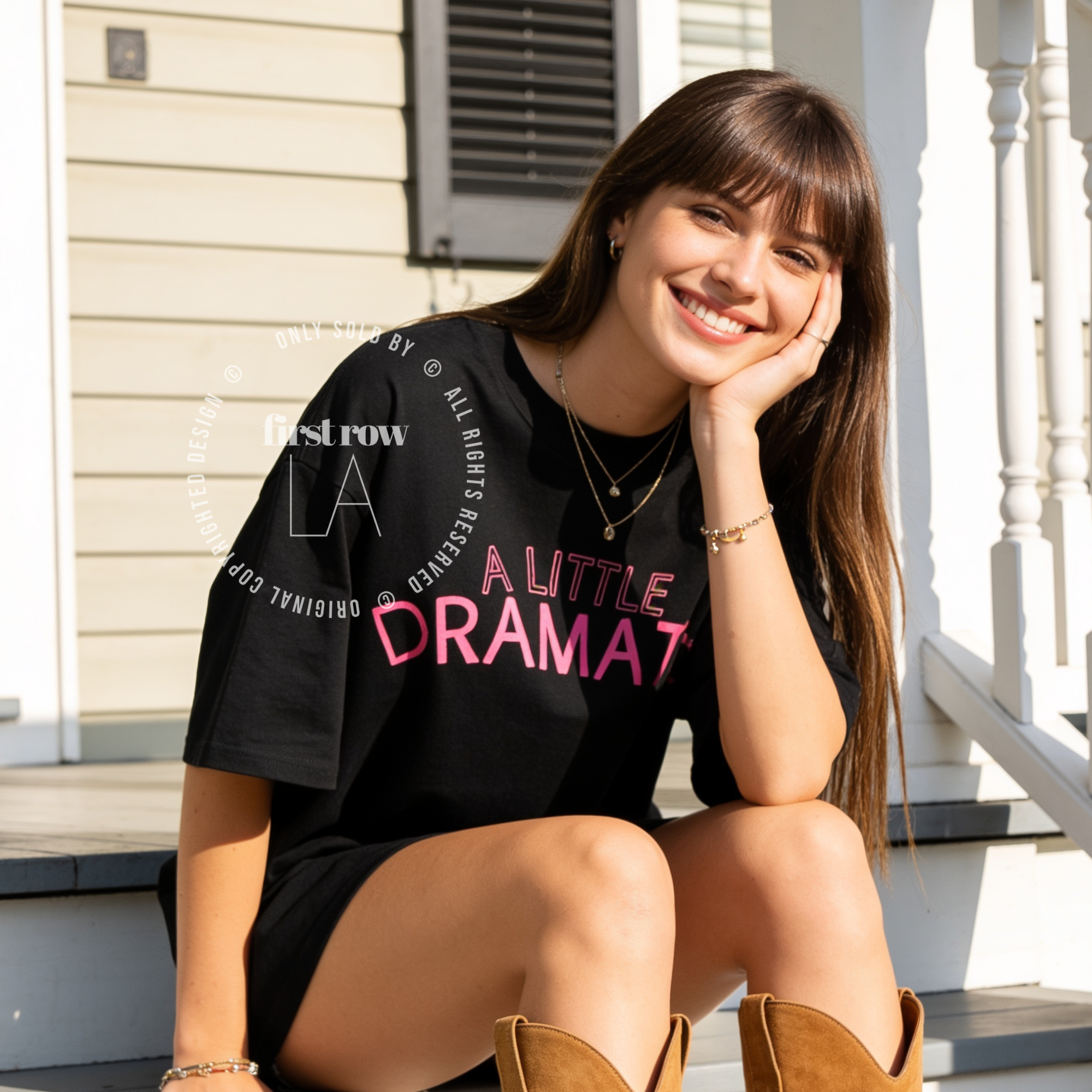 Woman wearing A Little Dramatic Shirt, Pink Handwritten Font Tee, Y2K Tee, Cute Sassy Top, Girly Aesthetic Top, Sassy Quote, Meme Tee