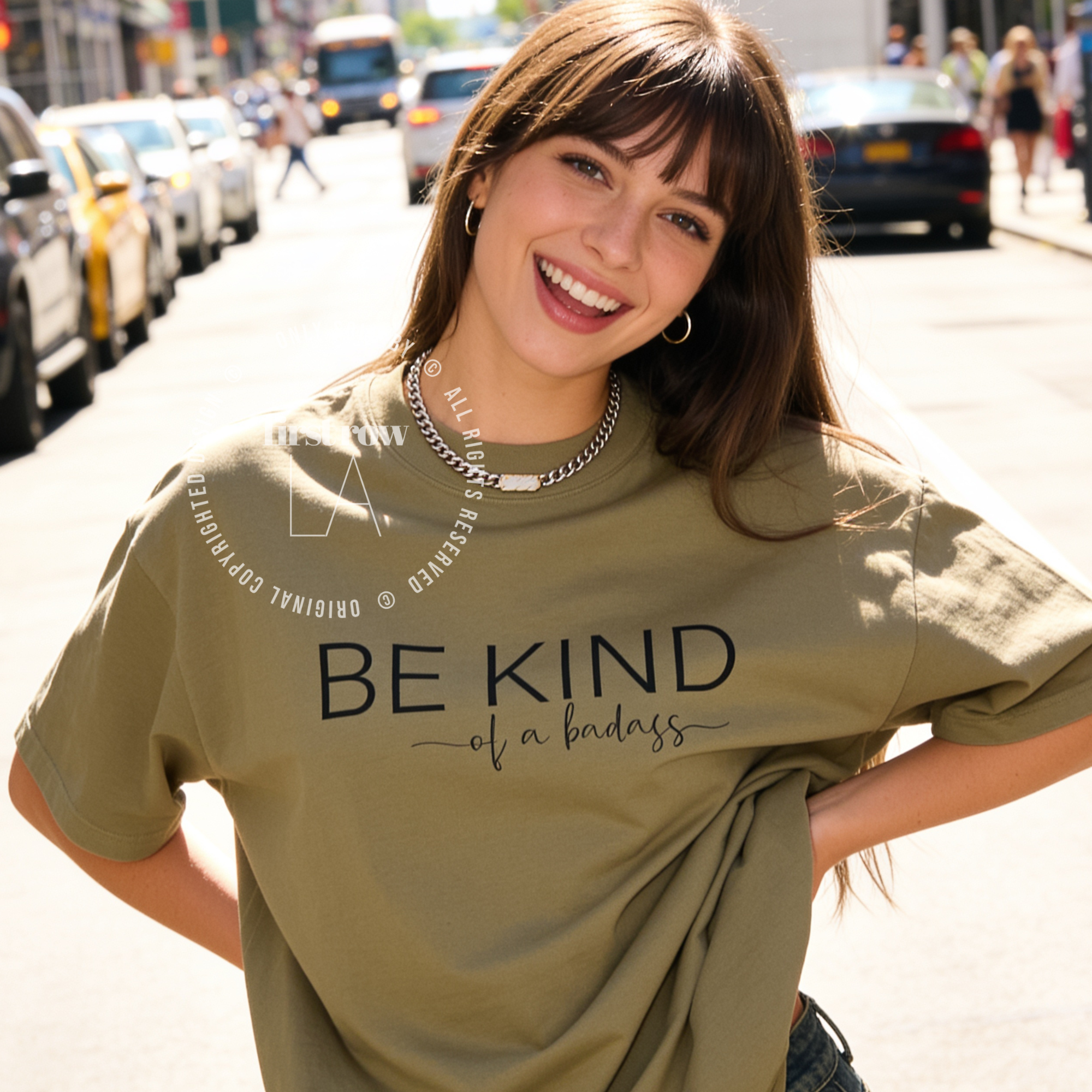Woman wearing Be Kind Shirt, Be Kind Of a Badass Unisex T-shirt Kindness Tee, Be Nice Shirt, Kindness, Inspirational Shirt, Motivational Shirt, Girl Boss