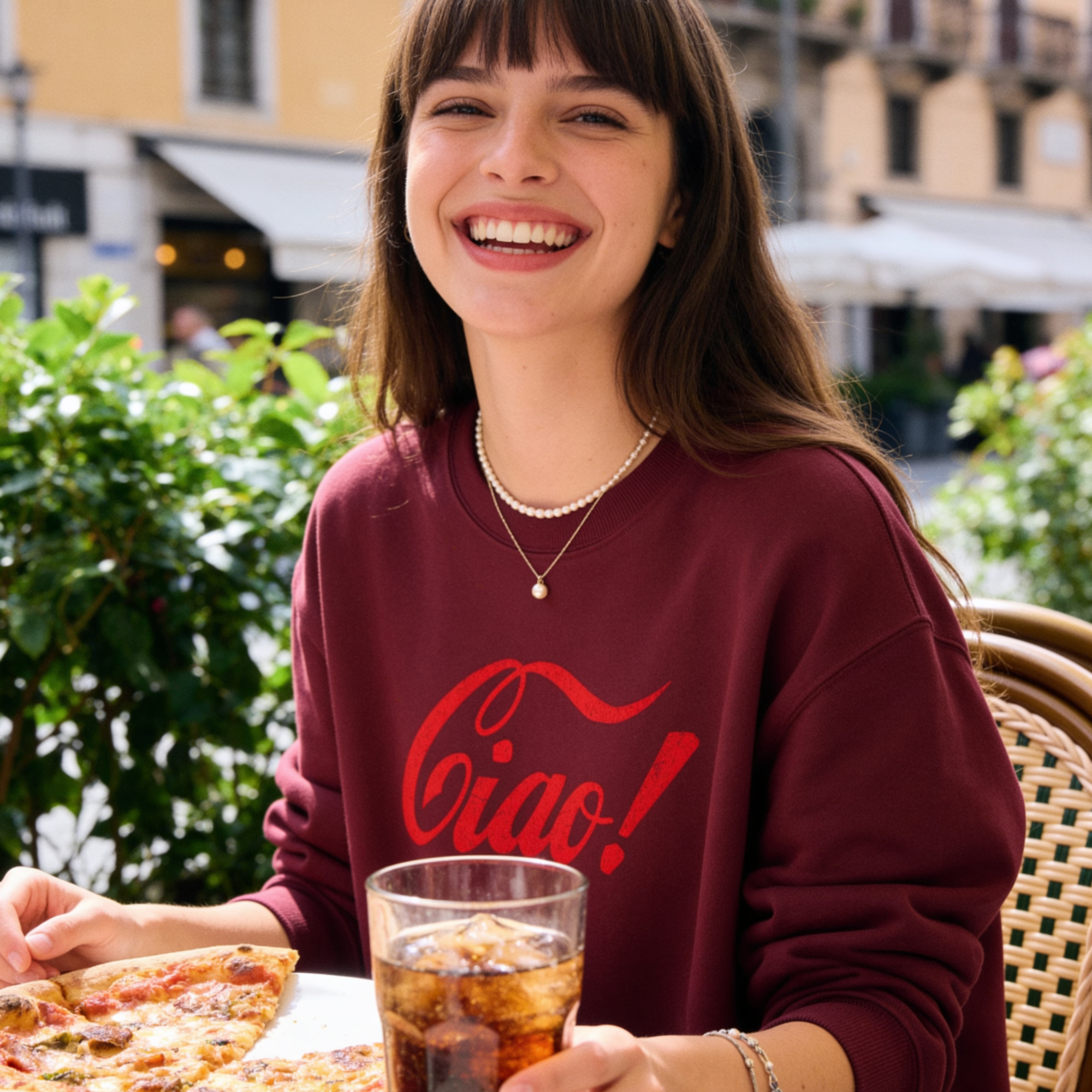 Woman wearing Ciao Italia shirt, Unisex, Sweatshirt, La Dolce Vita Italy Shirt, Old Money Tee, Amalfi Coast, Italian Cocktail, I Love Italy Sweatshirt