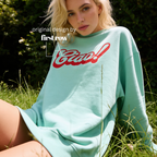 A woman wearing a crewneck sweatshirt with a red 'Ciao!' graphic on the front.

Original design and copyright by first row LA.