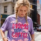 Woman wearing Coffee Mom Shirt, Lucky Moms Coffee Club Tee, Cute Coffee Lover Gift for Mom, Moka Pot T-Shirt, Pink Cloud Graphic Tee, Mother's Day Gift
