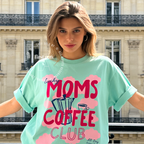 Woman wearing Coffee Mom Shirt, Lucky Moms Coffee Club Tee, Cute Coffee Lover Gift for Mom, Moka Pot T-Shirt, Pink Cloud Graphic Tee, Mother's Day Gift