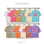 Color options for High on Coffee and Ambition, All day Every Day T-shirt in: white, crunchberry pink, mustard, chalky mint, banana, lagoon blue, khaki, bay, melon, ivory, terracotta, violet. Original design and copyright by first row LA.