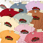 Color options for tattoo-style rose graphic T-shirt with the word 'WEIRDO' across the chest. 

Available in white, ice blue, red, bay, tan, cream, citrus, blossom, watermelon, and pink.

Original design and copyright 2026 by first row LA.