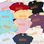 Color options for retro Zou Bisou Bisou T-shirt.

Original design and copyright by first row LA 2026.