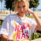 Woman wearing Dolce and Bananas Shirt, Thats Bananas Shirt, Sweet but Psycho Tee, Funny Cherry Strawberry Graphic Shirt, Cute Chaos T-Shirt, Summer Tee