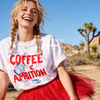 Woman wearing High on Coffee and Ambition Shirt, Coffee Lover, 9 to 5 Country, Coffee Club Tshirt, Moka Pot Shirt, Dolly Parton inspired, Cup of Ambition
