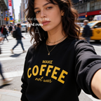 Woman wearing Make Coffee Not War Shirt, Peace Shirt, Coffee Lover Sweatshirt, Anti War Statement Shirt, Barista Shirt, Anti War Shirt.

Original design and copyright by first row LA 2026.