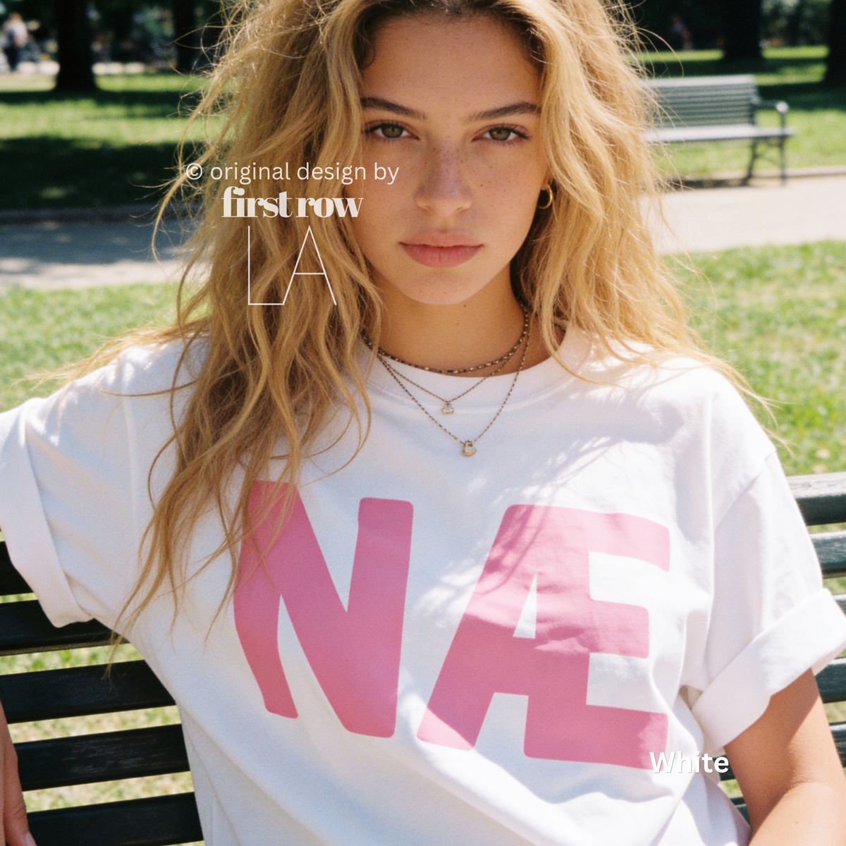 Woman wearing NÆ T-Shirt, Nah Shirt, Nope T-Shirt, Danish Slang Shirt, Scandinavian Humor Tee, Pink Text Shirt, Funny Danish Gift, Absolutely Not shirt, I don't think so

Original design and copyright by first row LA 2026.