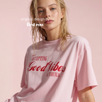 Woman wearing 'Only Accepting Good Vibes & Tequila' T-shirt.

Original design and copyright by first row LA.