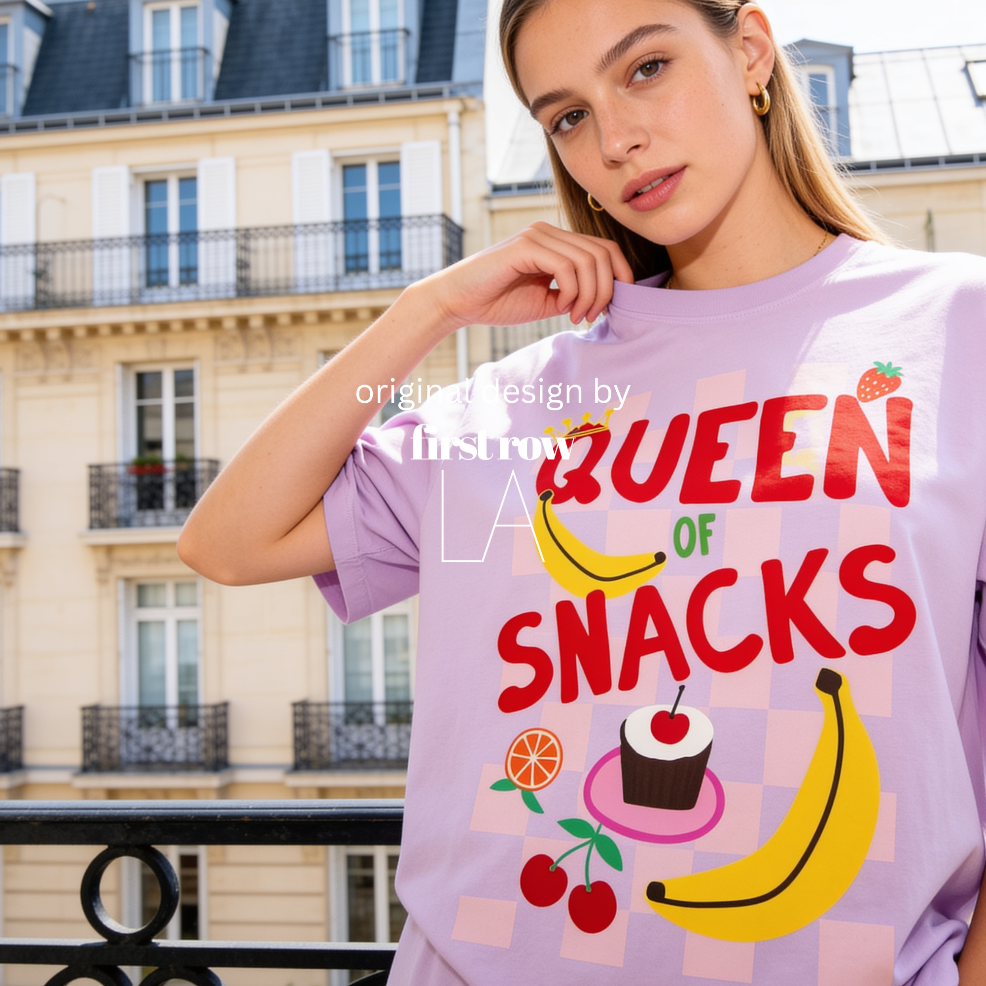 Woman wearing Queen of Snacks Shirt, Food Lover Tee, Dopamine T-Shirt, Snarky TShirt, Colorful Snack Graphic Tee, Foodie Gift, Unisex Shirt