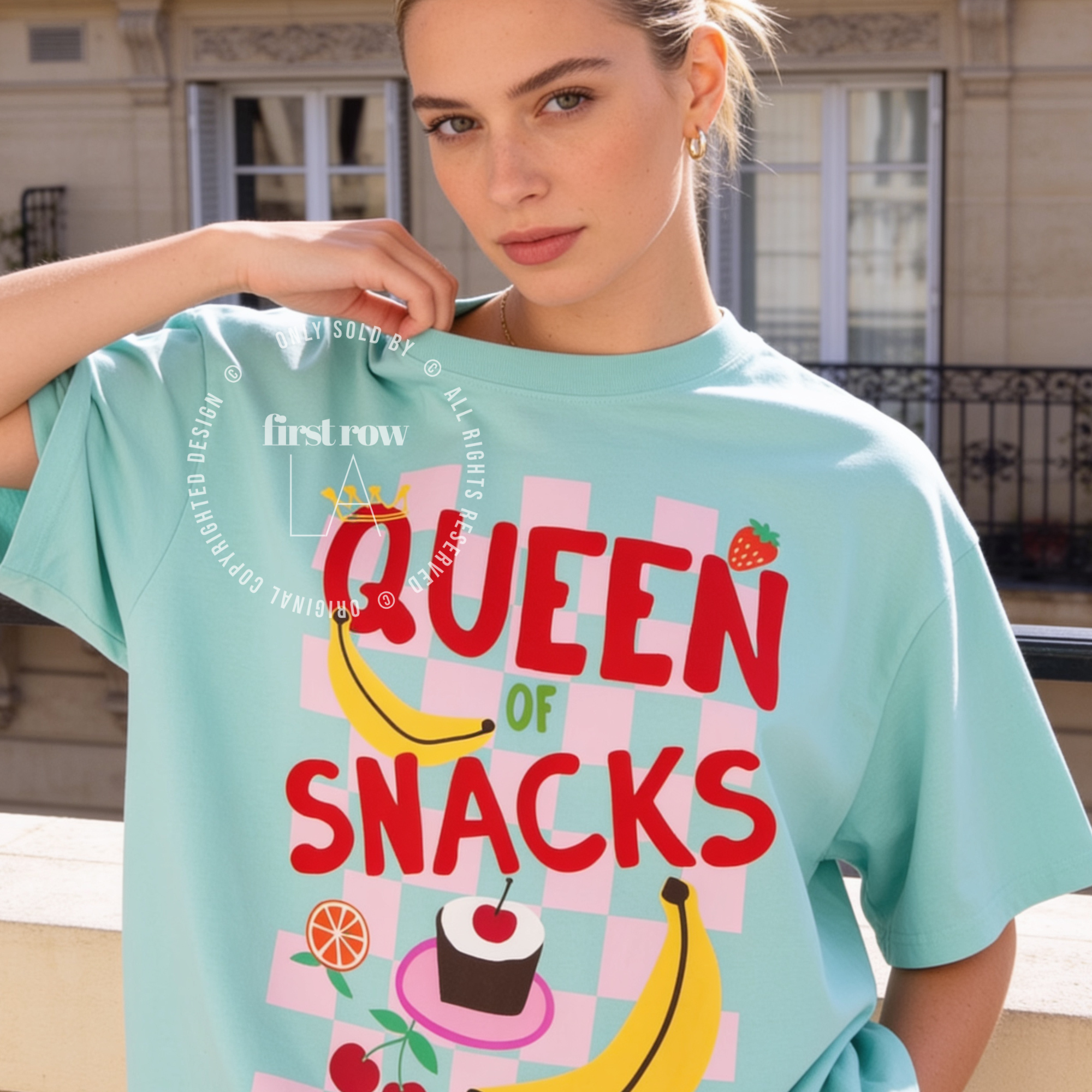 Woman wearing Queen of Snacks Shirt, Food Lover Tee, Dopamine T-Shirt, Snarky TShirt, Colorful Snack Graphic Tee, Foodie Gift, Unisex Shirt
