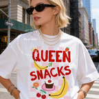 Woman wearing Queen of Snacks Shirt, Food Lover Tee, Dopamine T-Shirt, Snarky TShirt, Colorful Snack Graphic Tee, Foodie Gift, Unisex Shirt