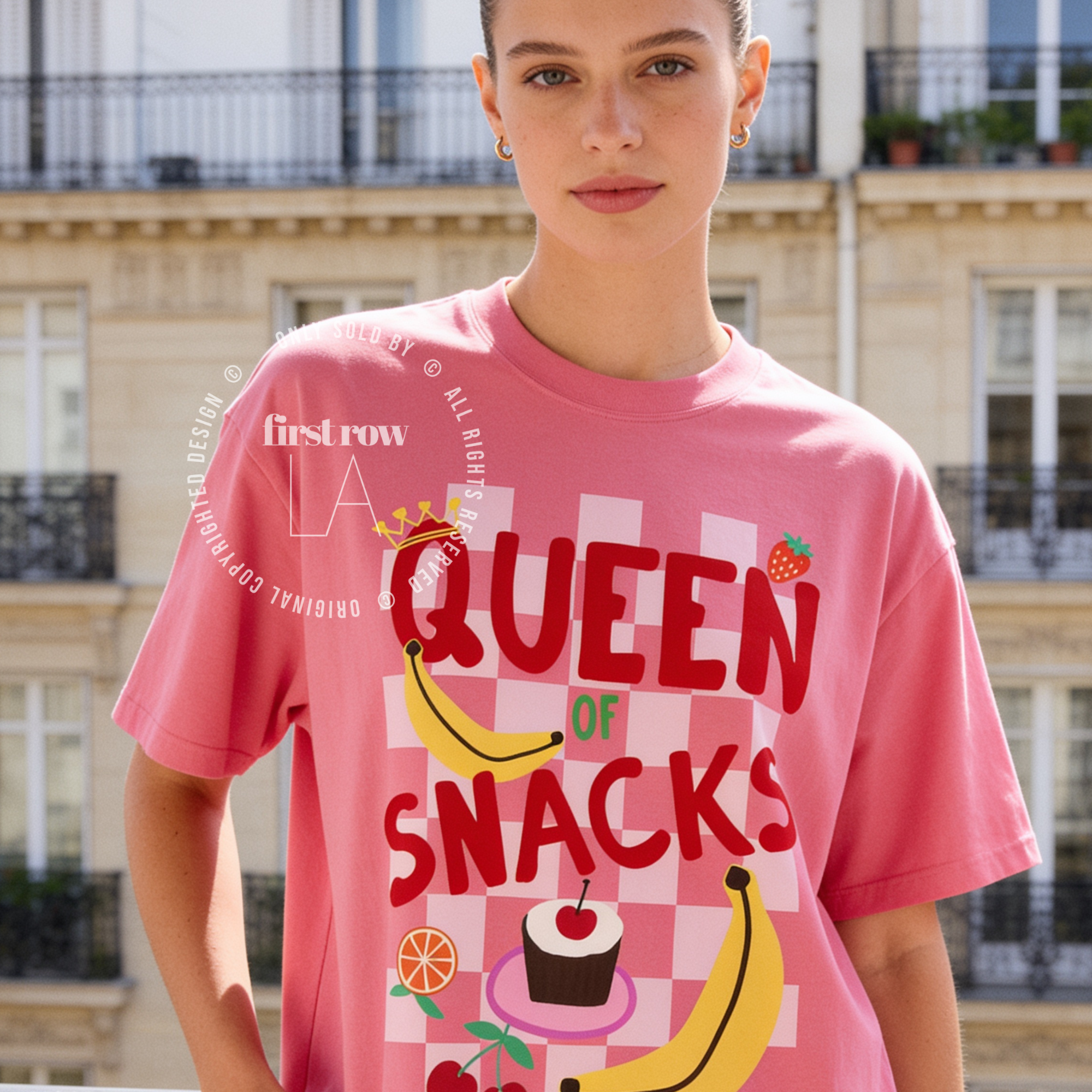 Woman wearing Queen of Snacks Shirt, Food Lover Tee, Dopamine T-Shirt, Snarky TShirt, Colorful Snack Graphic Tee, Foodie Gift, Unisex Shirt