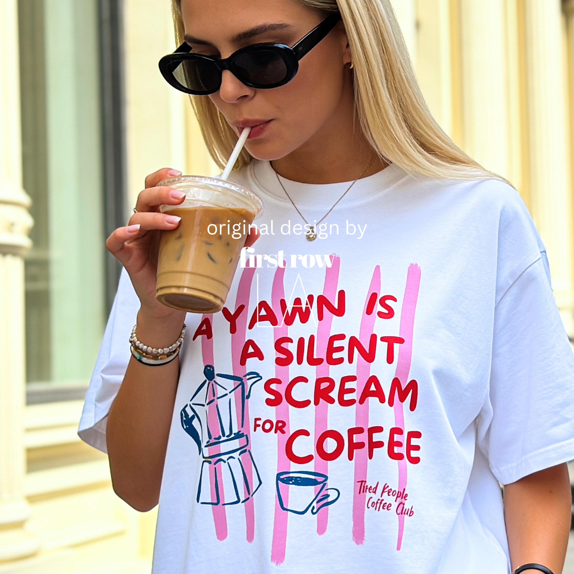 Woman wearing unisex A Yawn Is A Silent Scream For Coffee Shirt, Tired People Coffee Club Tee, Tired Moms Club, Moka Pot, Coffee Club, Caffeine Lover