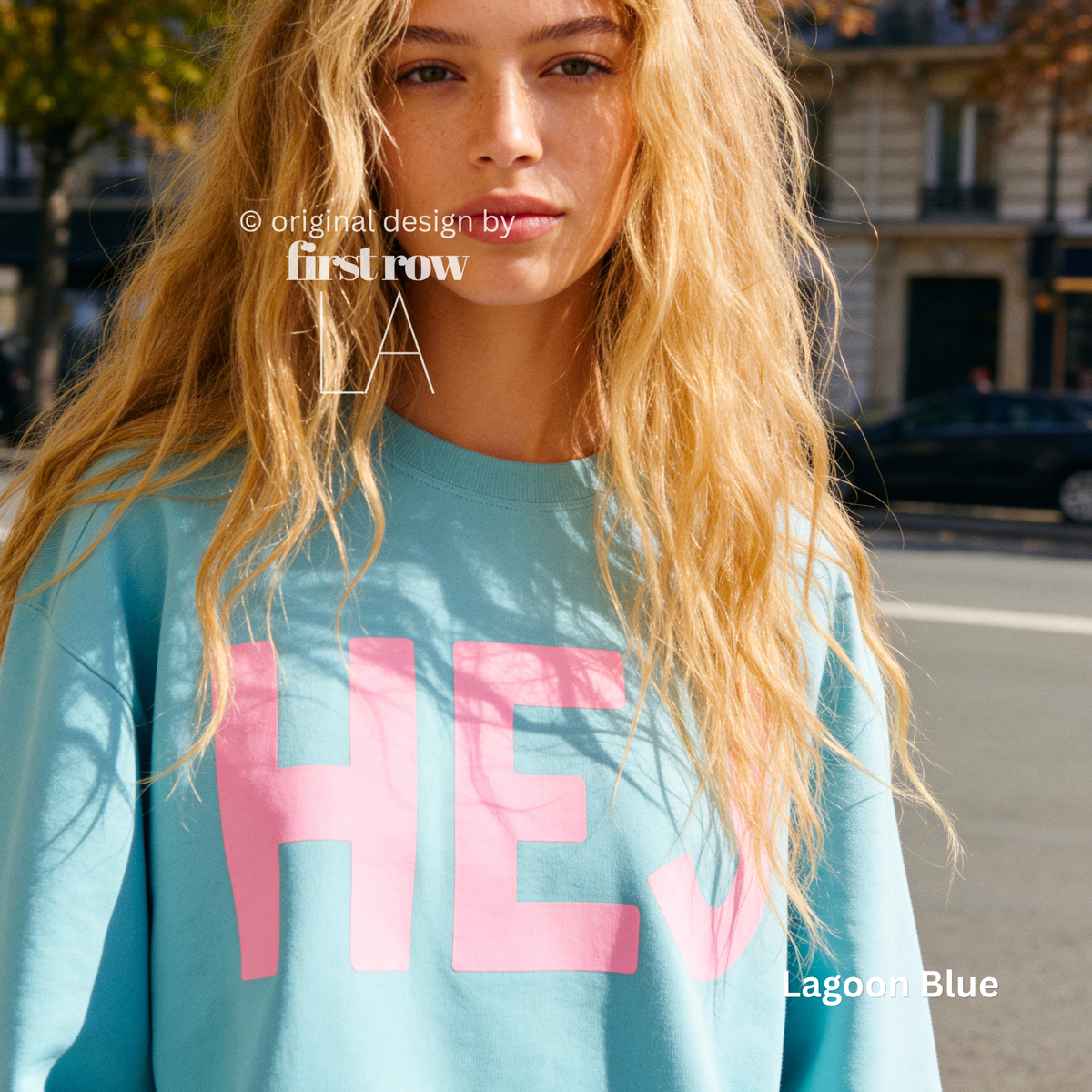 Woman wearing HEJ sweatshirt with pink print.

Original design and copyright © 2026 by First Row LA. All rights reserved. Unauthorized copying, reproduction, or use of this artwork or product photos is strictly prohibited.