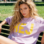Woman wearing HEJ Sweatshirt with Yellow Handwritten font. Danish Hello Crewneck, Scandinavian Graphic Hygge Sweatshirt, Hyggelig Nordic Minimalist Pullover

Original design and copyright by first row LA 2026