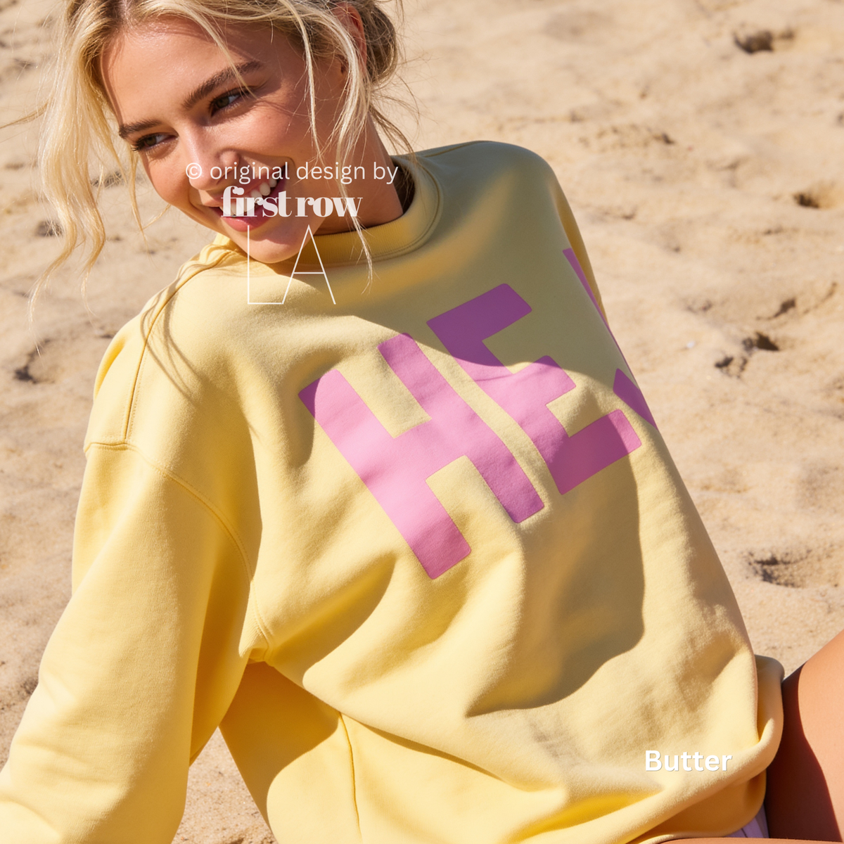 Woman wearing HEJ sweatshirt with pink print.

Original design and copyright © 2026 by First Row LA. All rights reserved. Unauthorized copying, reproduction, or use of this artwork or product photos is strictly prohibited.