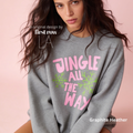 Woman wearing Jingle All The Way, Pink Christmas Sweatshirt, Bright Snowflakes, Colorful Holiday Sweater, Fun Christmas Shirt, Cute Holiday shirt.

Original design and copyright by first row LA 2026.