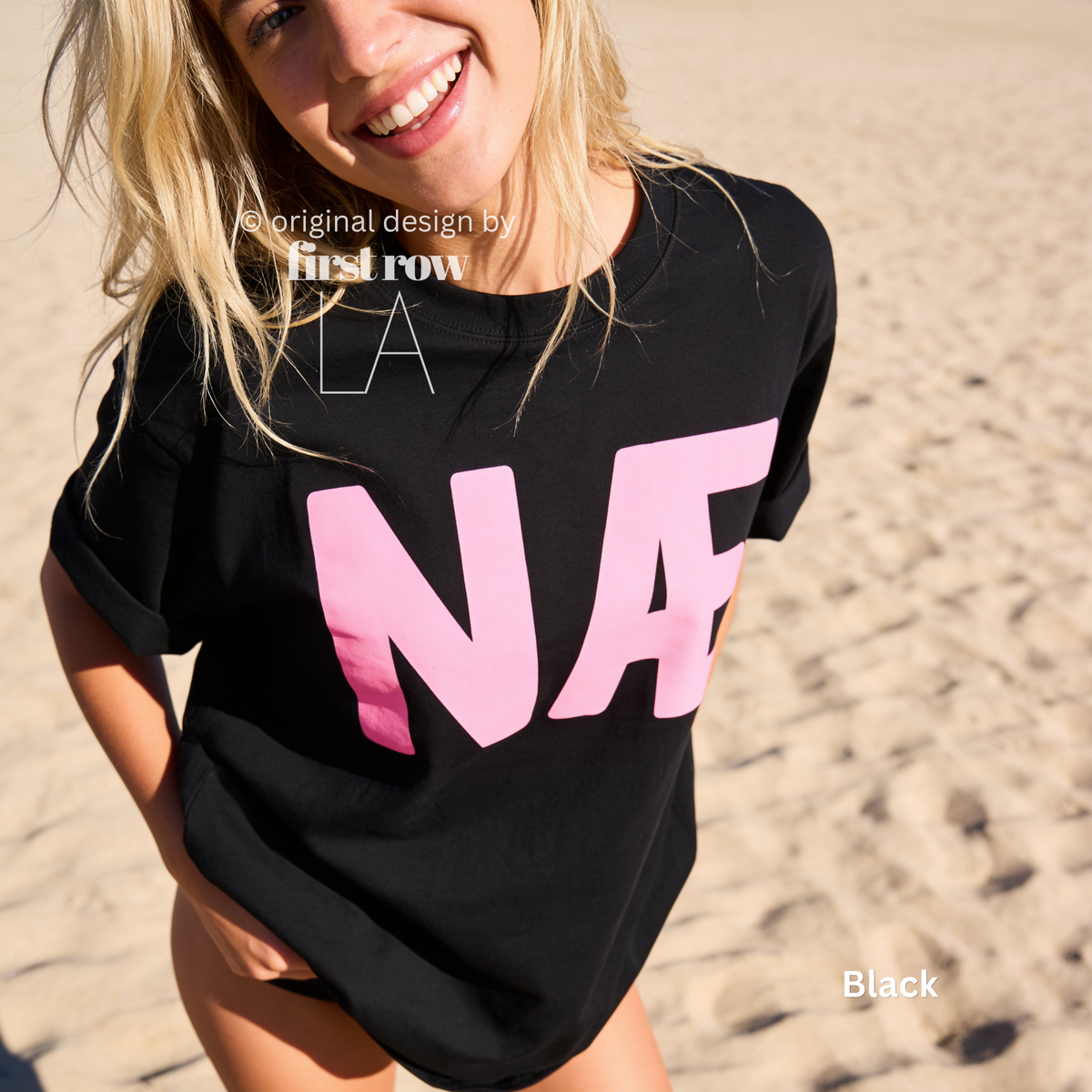 Woman wearing NÆ T-Shirt, Nah Shirt, Nope T-Shirt, Danish Slang Shirt, Scandinavian Humor Tee, Pink Text Shirt, Funny Danish Gift, Absolutely Not shirt, I don't think so

Original design and copyright by first row LA 2026.