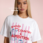 Woman wearing Dolly Parton, Raised on Country and Ambition Shirt, Coffee Club Top, Western Coffee Tee, 9-5 tee, Moka Pot, Country Girl T, Cup of Ambition.

Original design and copyright by first row LA.